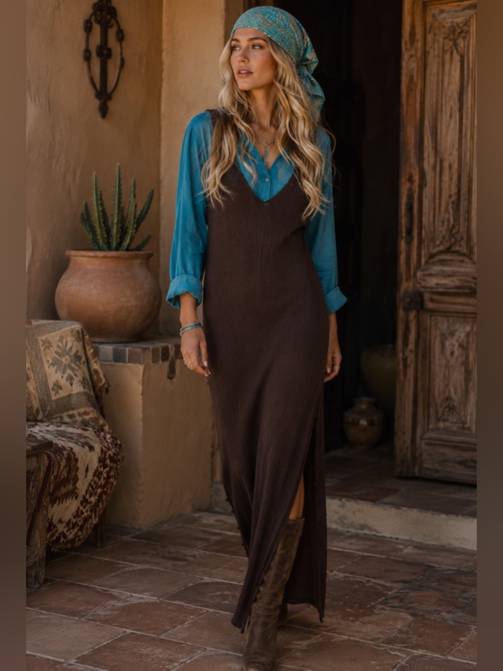 H&m rib knit dark brown midi dress Sz L